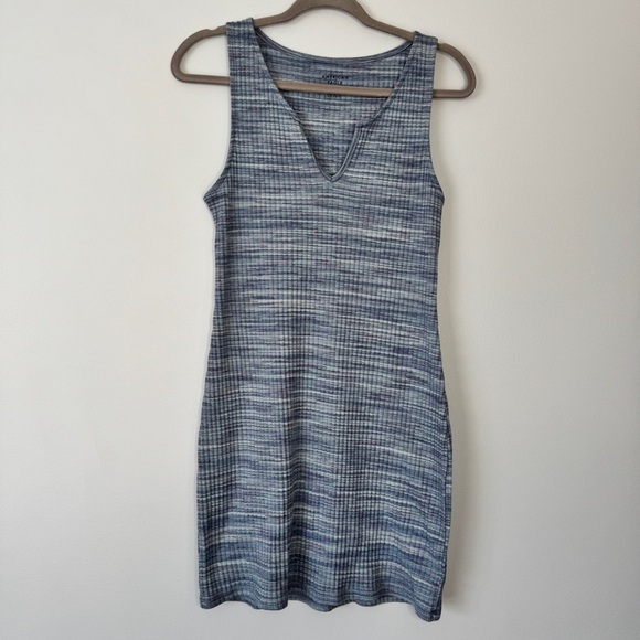 American Eagle AEO Dress Stretch Jersey Knit Ribbed Blue Heathered Comfy Sz L - Picture 1 of 13